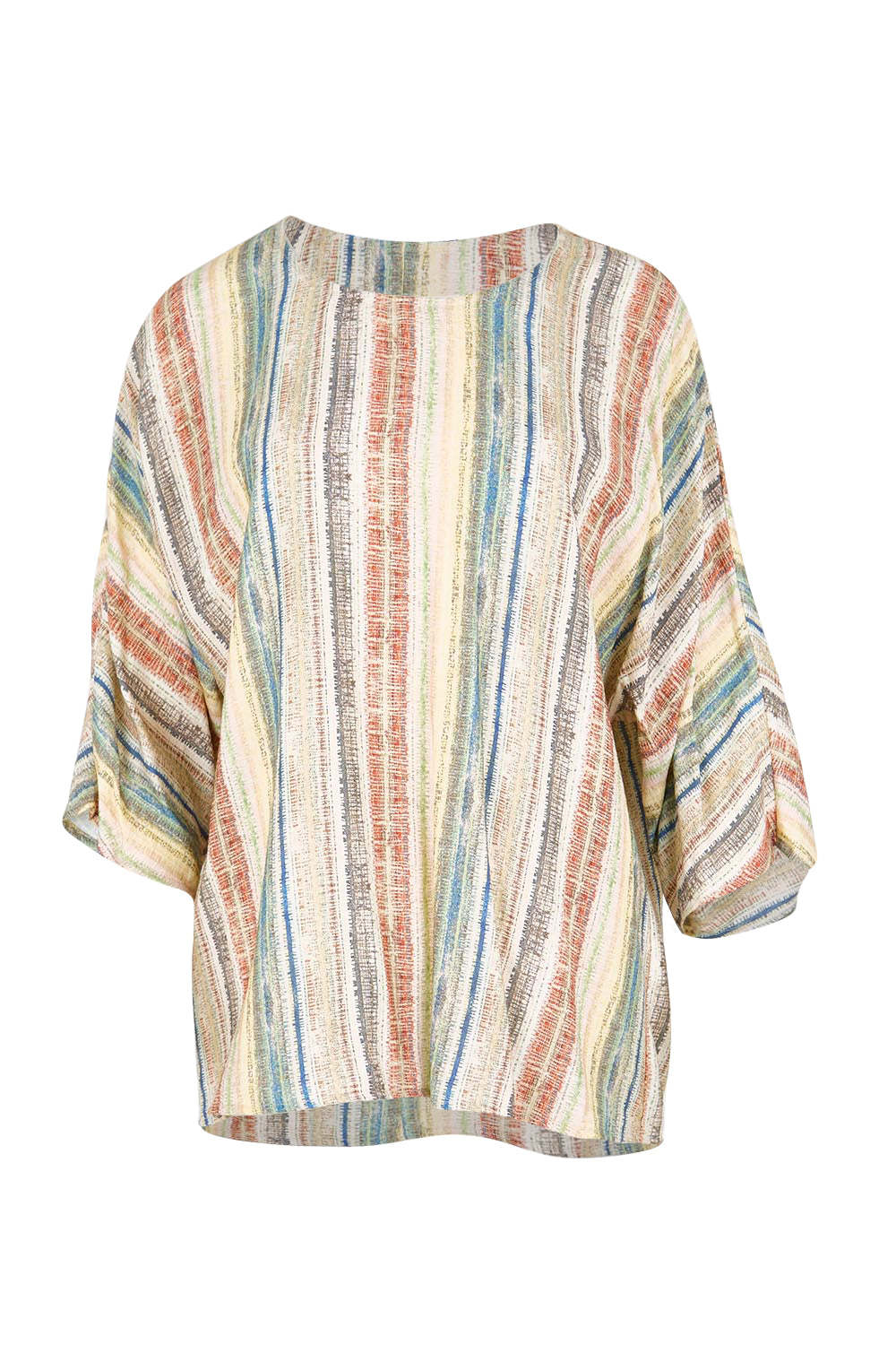 Product shot of the The Woven Easy Wear Tee – Multistrip in colour Multistrip, from the front
