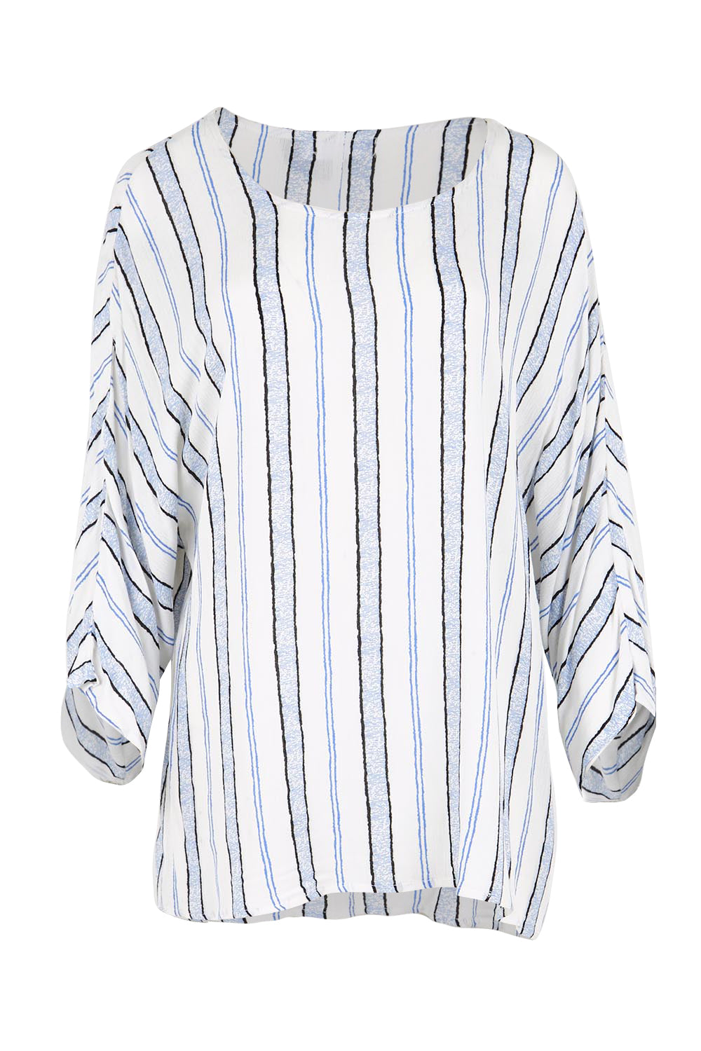 Product shot of the The Woven Easy Wear Tee – Bluewhite in colour Bluewhite, from the front