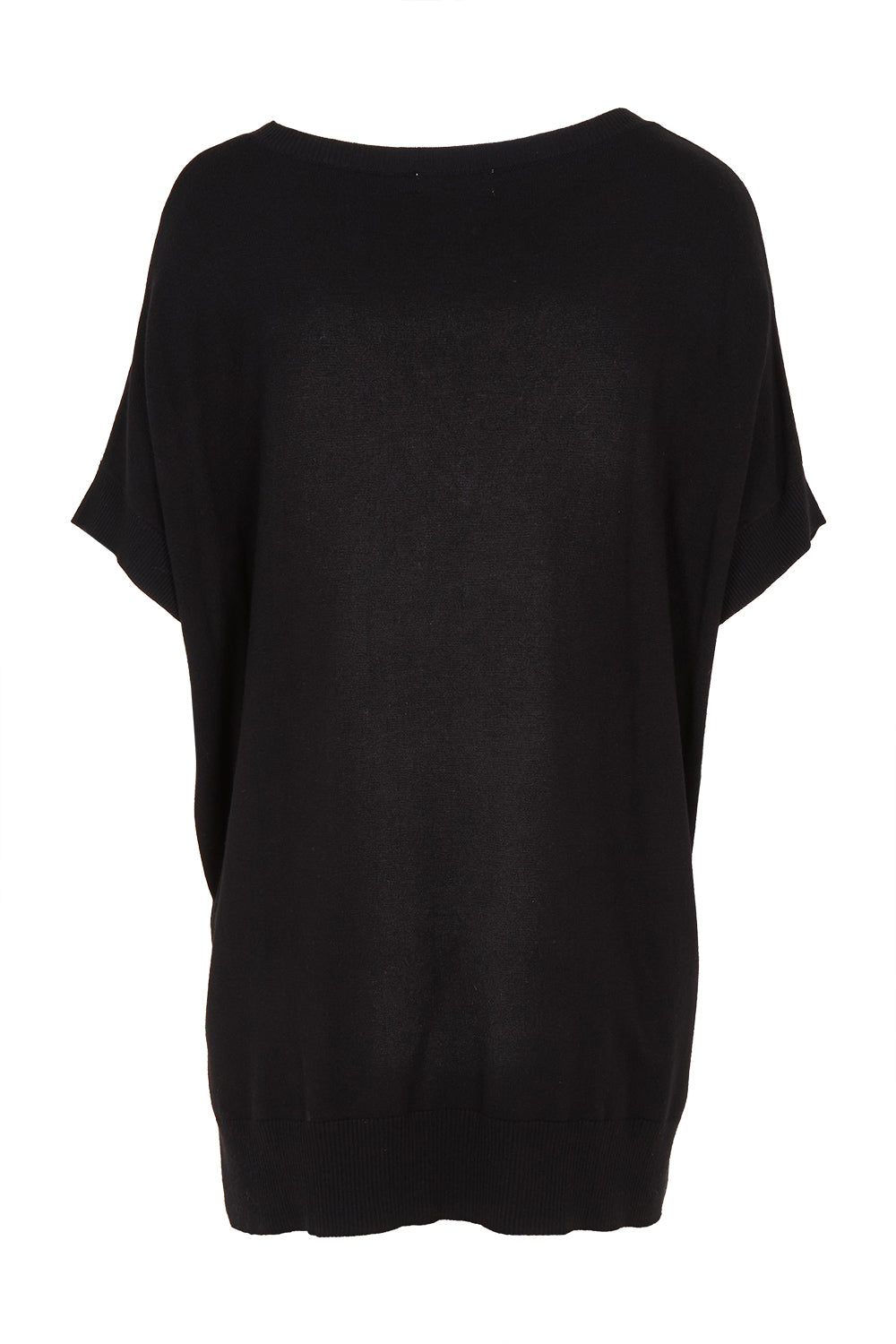 Product shot of The All Season V Neck High Low Tee in colour Black (Black), from the back