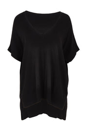 Product shot of The All Season V Neck High Low Tee in colour Black (Black), from the front