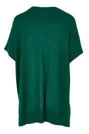 Product shot of The All Season V Neck High Low Tee in colour Cactus (Green), from the back