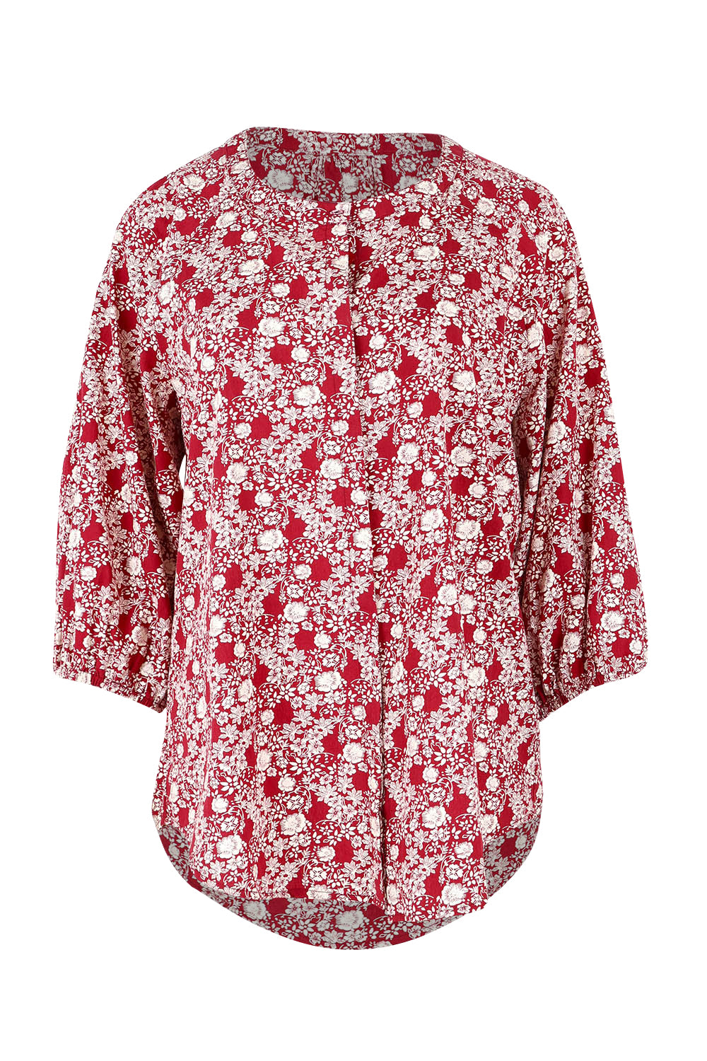Product shot of The Relaxed Cotton Shirt in colour Raspberry (Red), from the front
