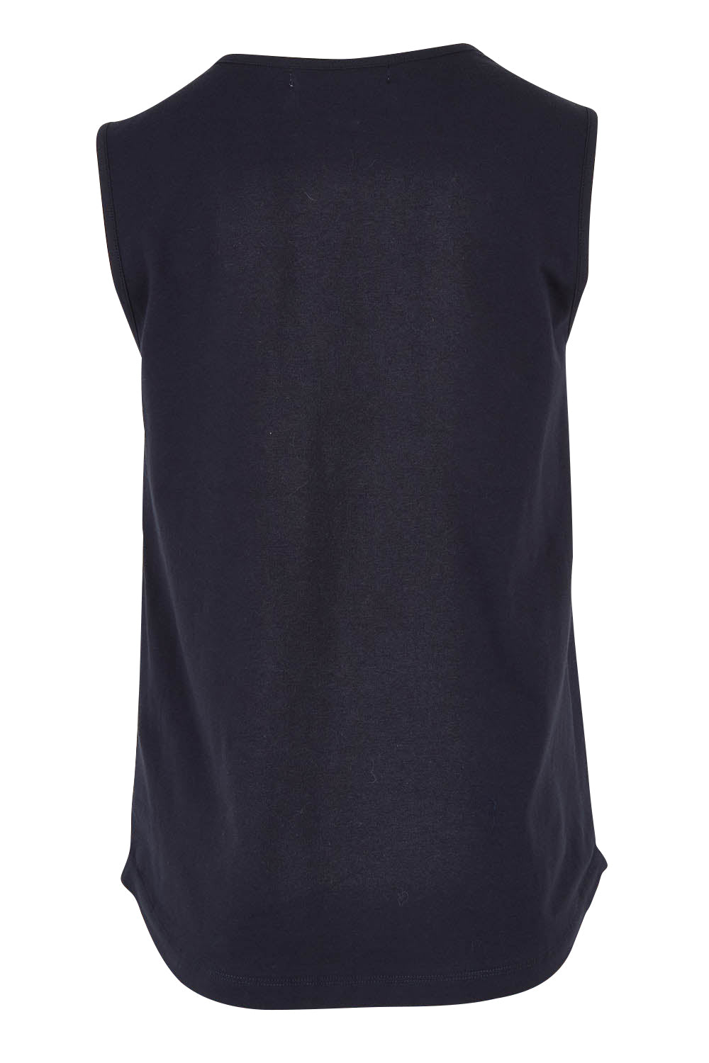 Product shot of The Lace Trim Cotton Tank in colour Navy (Blue), from the back