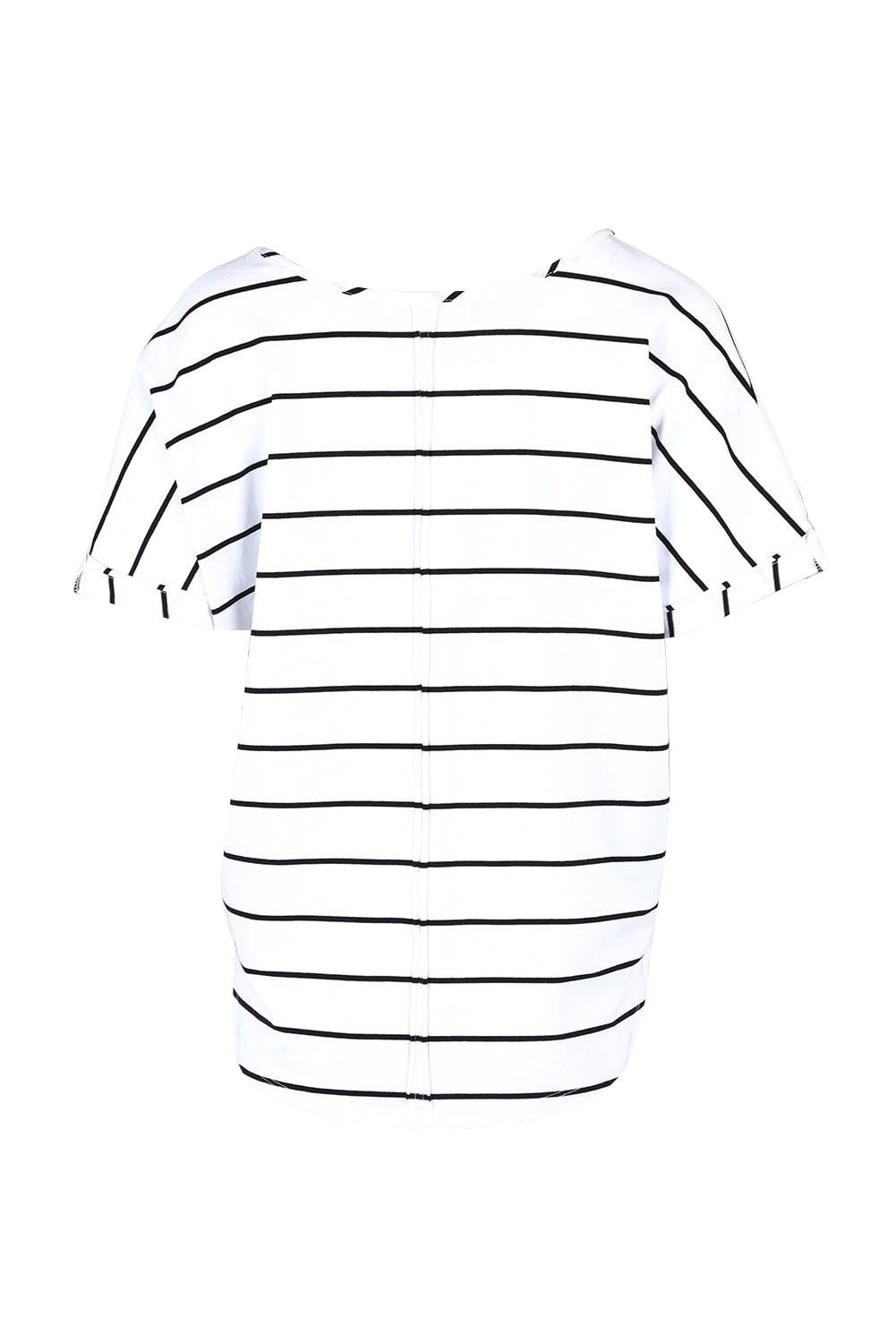 Product shot of The Striped V Neck Tee in colour Whiteblack (White), from the back