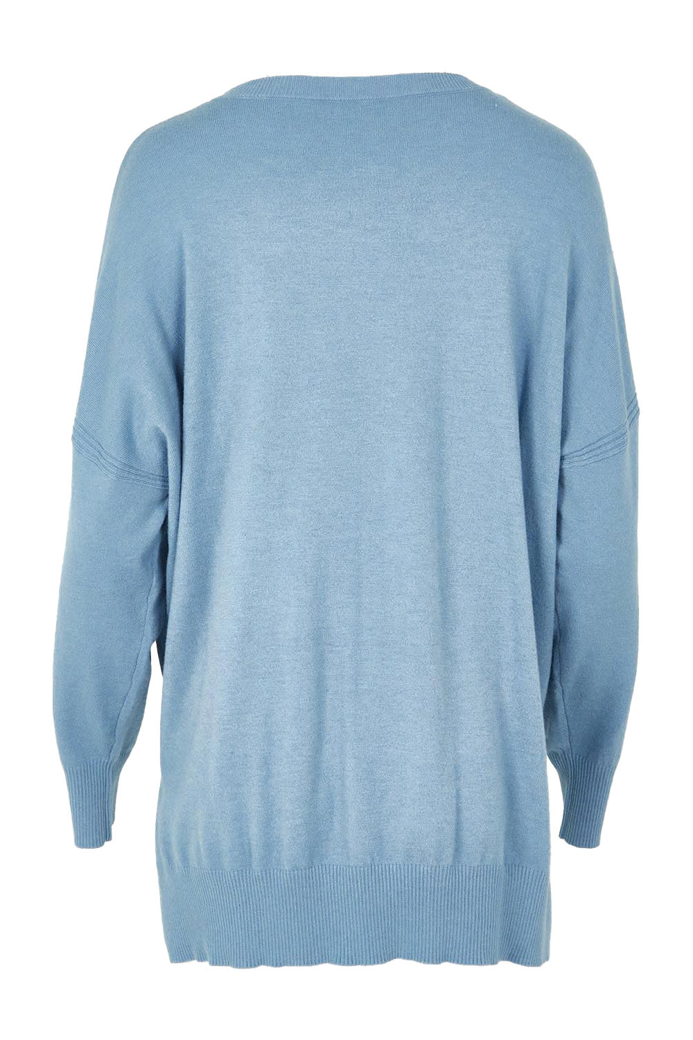 Product shot of The Modal Blend Crew Neck Jumper in colour Denim (Blue), from the back