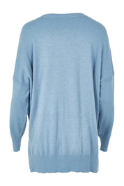 Product shot of The Modal Blend Crew Neck Jumper in colour Denim (Blue), from the back
