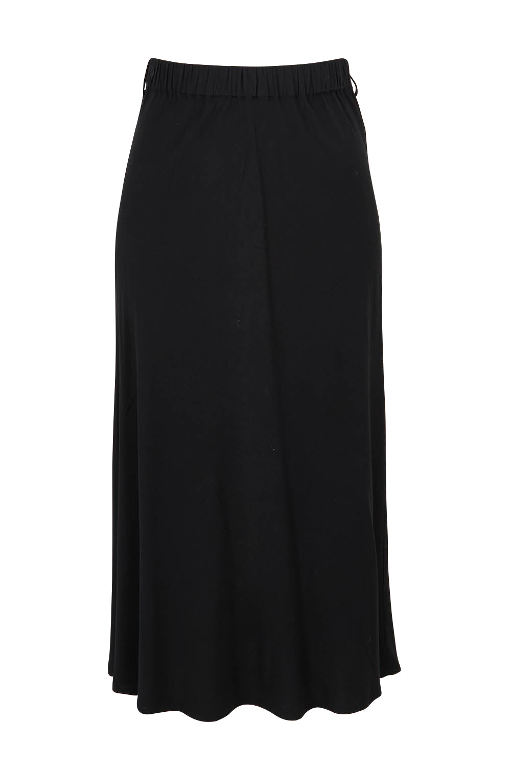 Product shot of The Pull On Bias Skirt in colour Black (Black), from the back