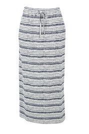 Product shot of The Striped Pull On Skirt in colour Navystripe (Blue), from the front