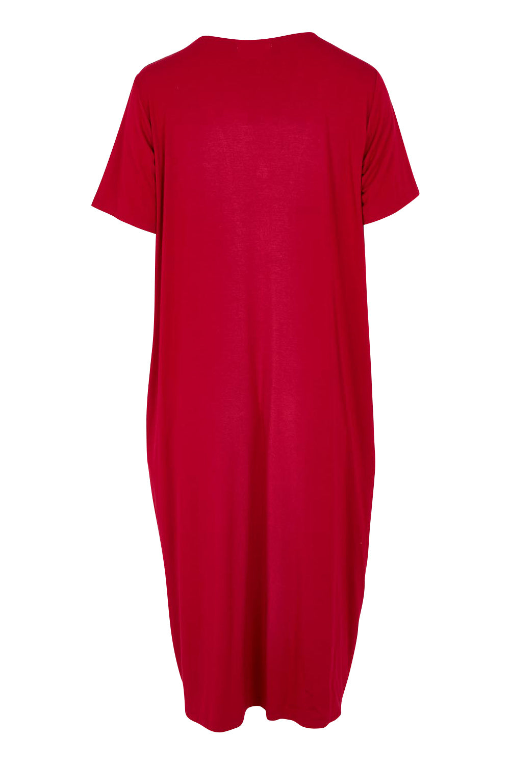Product shot of The Pack & Go Luxe Bamboo Button Up Dress with Pockets in colour Cherryred (Red), from the back