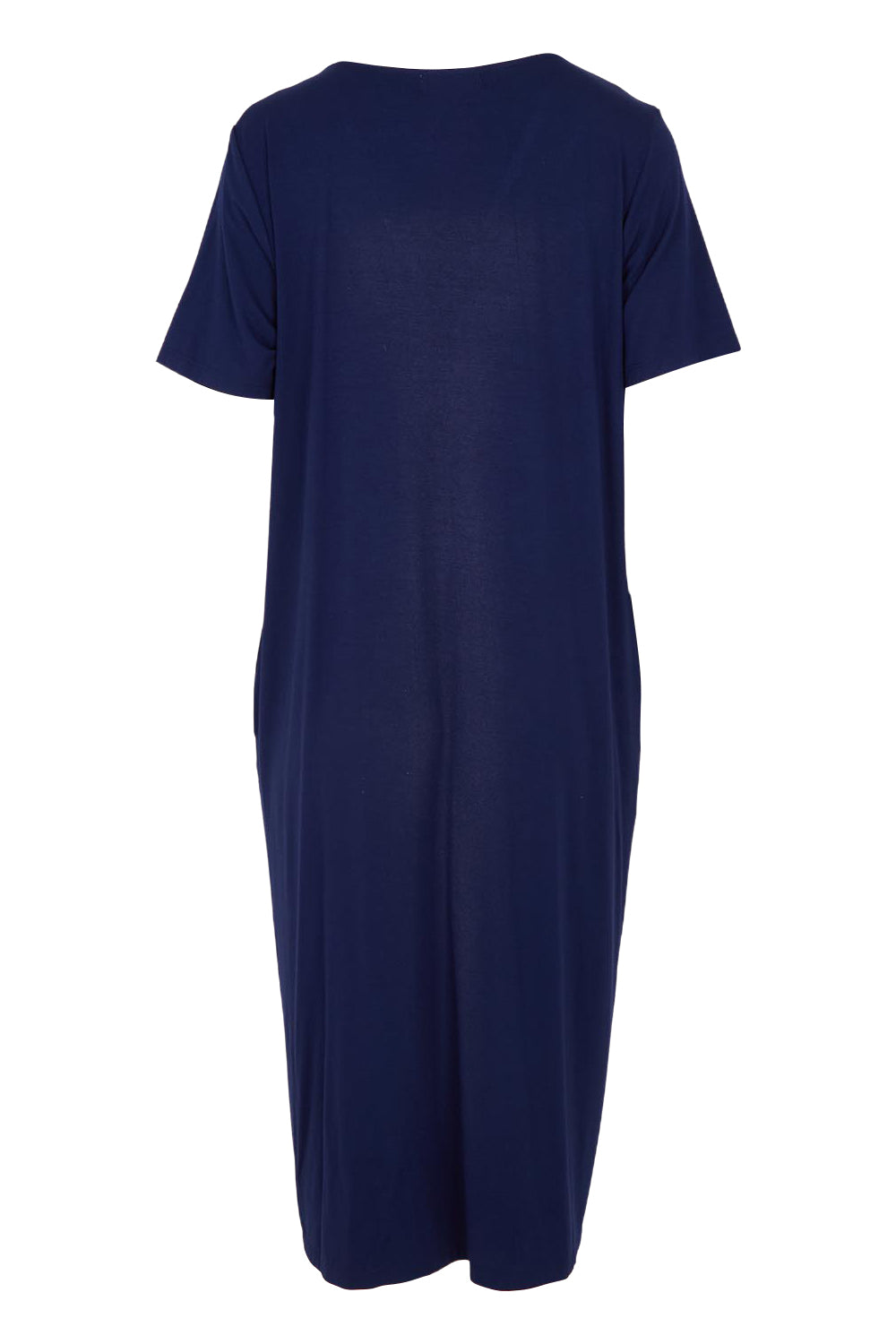 Product shot of The Pack & Go Luxe Bamboo Button Up Dress with Pockets in colour Frenchnavy (Blue), from the back