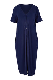 Product shot of The Pack & Go Luxe Bamboo Button Up Dress with Pockets in colour Frenchnavy (Blue), from the front