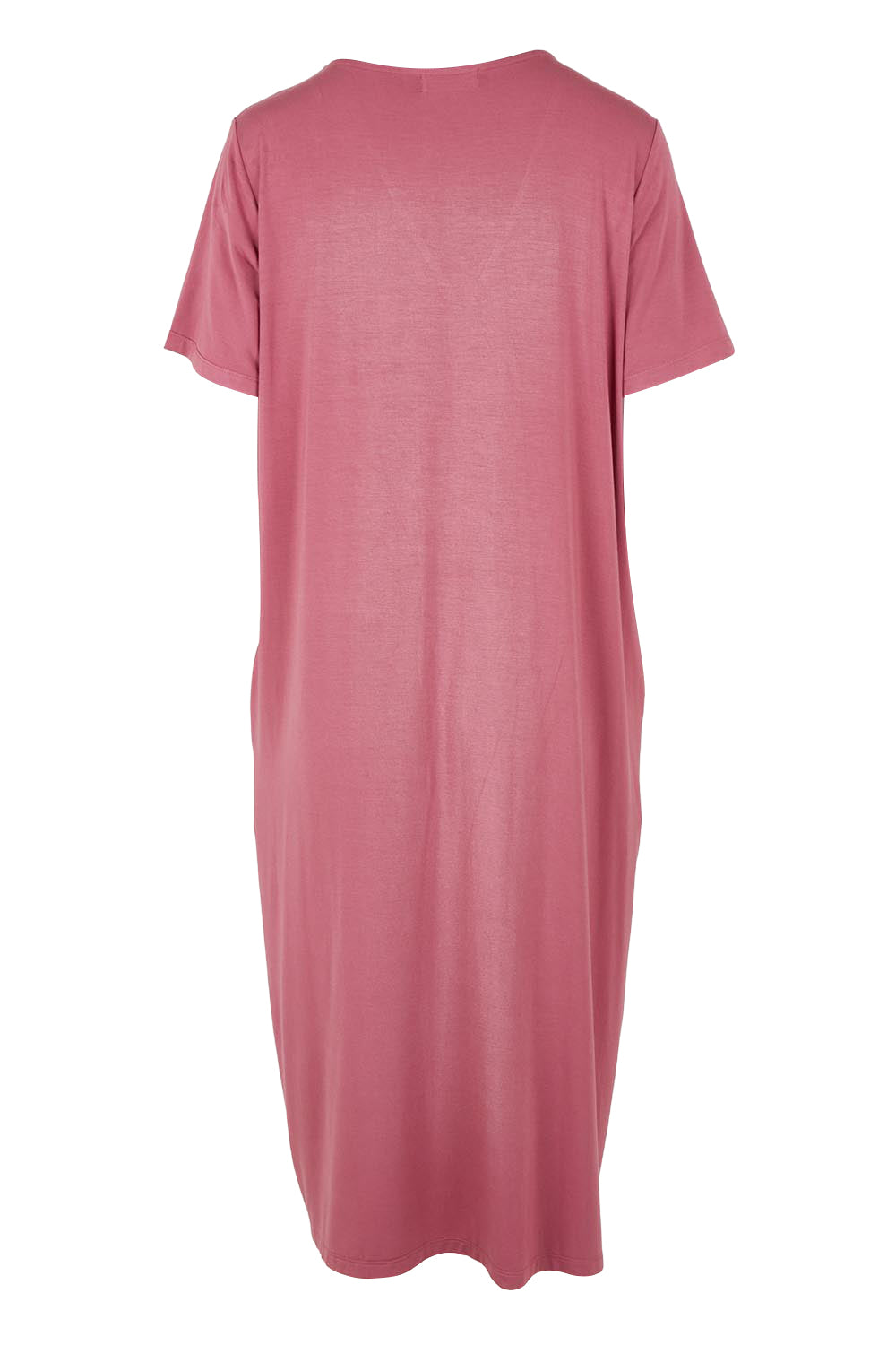 Product shot of The Pack & Go Luxe Bamboo Button Up Dress with Pockets in colour Smokeyrose (Pink), from the back