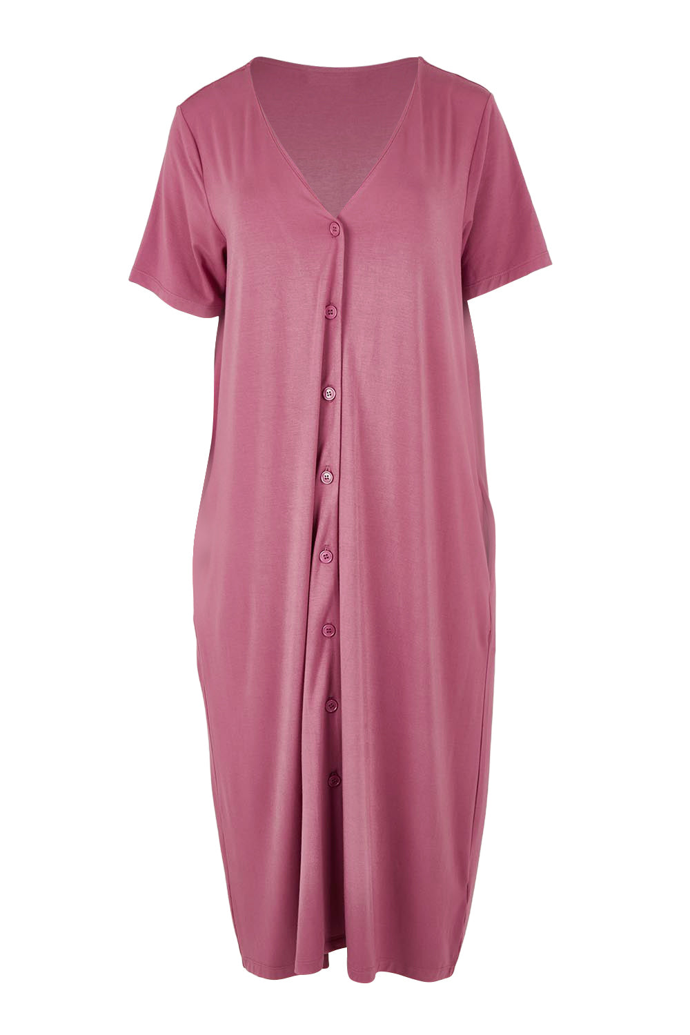 Product shot of the The Pack &amp; Go Luxe Bamboo Button Up Dress with Pockets - Smokeyrose in colour Smokeyrose, from the front