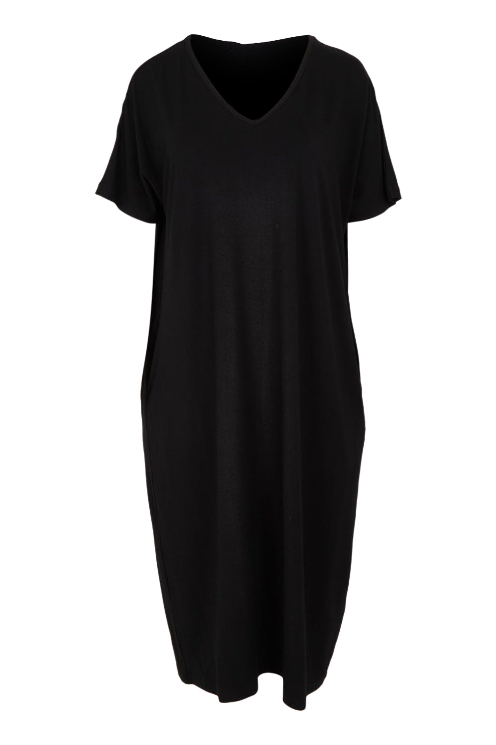 Product shot of The Pack & Go Luxe Bamboo Pull On Dress with Pockets in colour Black (Black), from the front