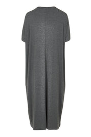 Product shot of The Pack & Go Luxe Bamboo Pull On Dress with Pockets in colour Charcoal (Grey), from the back