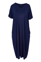 Product shot of The Pack & Go Luxe Bamboo Pull On Dress with Pockets in colour Frenchnavy (Blue), from the front