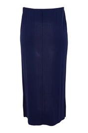 Product shot of The Pack & Go Luxe Bamboo Pull On Maxi Skirt in colour Frenchnavy (Blue), from the back