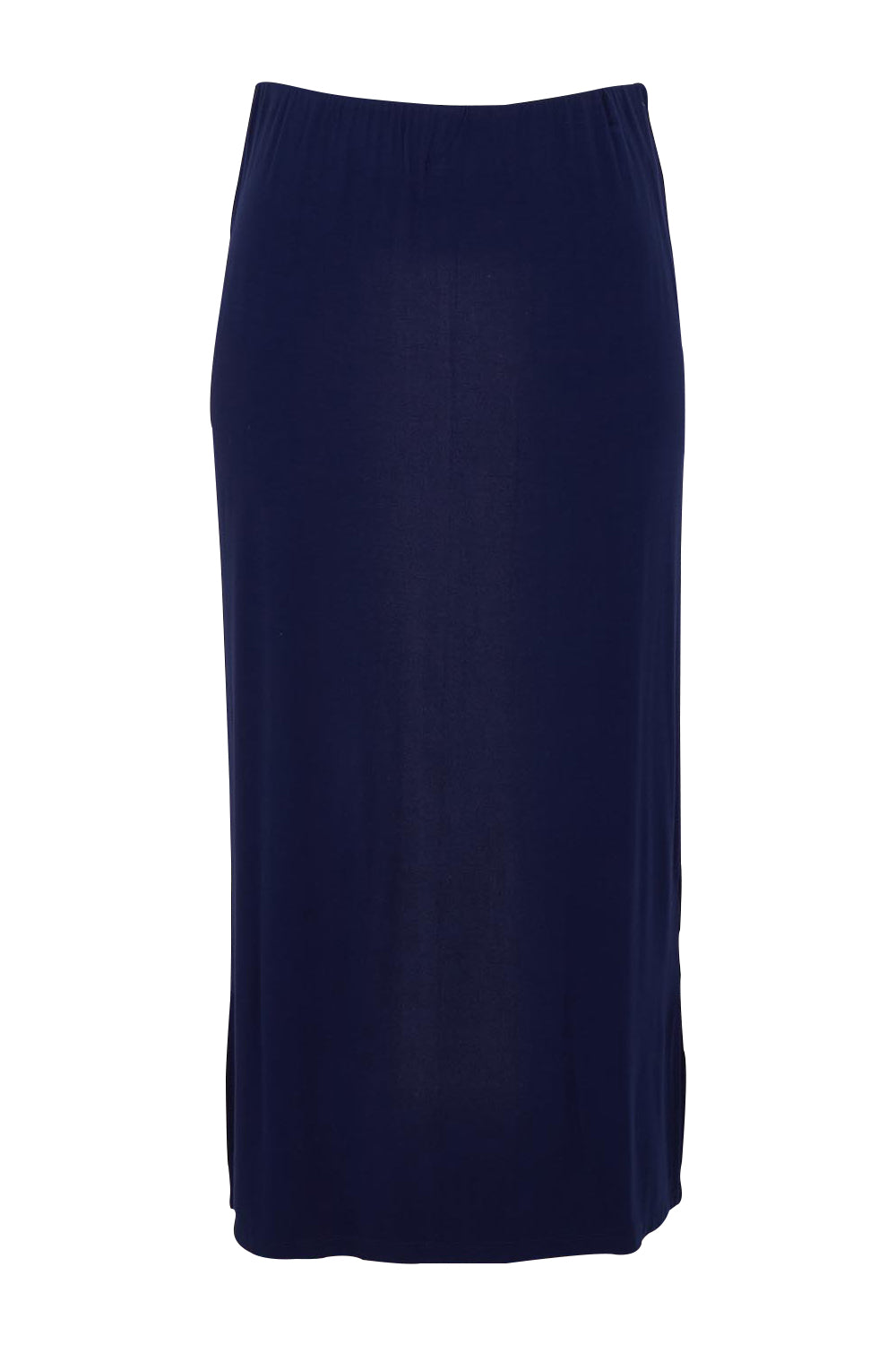 Product shot of The Pack &amp; Go Luxe Bamboo Pull On Maxi Skirt in colour Frenchnavy (Blue), from the front