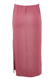 Product shot of The Pack & Go Luxe Bamboo Pull On Maxi Skirt in colour Smokeyrose (Pink), from the back