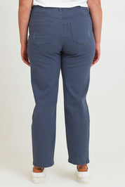 Model Chanel wearing size 16 of The Distressed Coloured Jean in colour Bluesteel (Blue), from the back