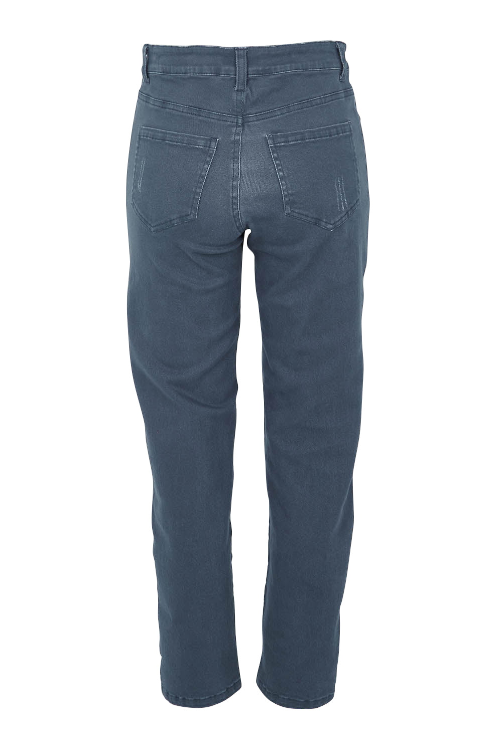 Product shot of The Distressed Coloured Jean in colour Bluesteel (Blue), from the back