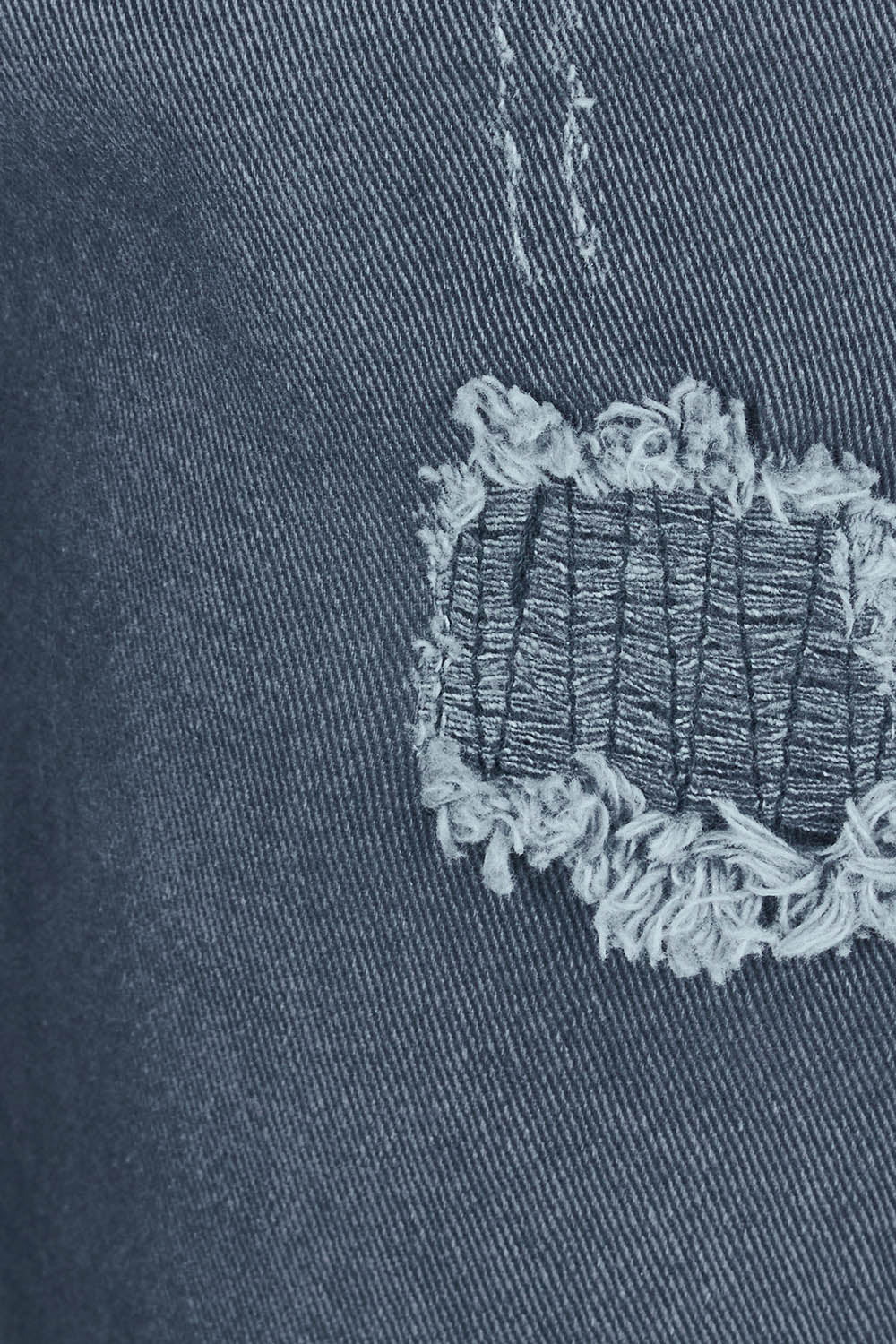 Product shot of The Distressed Coloured Jean in colour Bluesteel (Blue), detail