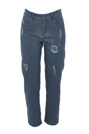 Product shot of The Distressed Coloured Jean in colour Bluesteel (Blue), from the front
