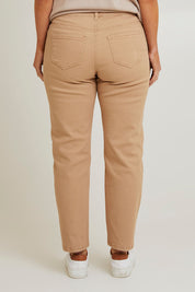 Model Laura wearing size 14 of The Distressed Coloured Jean in colour Sand, from the back