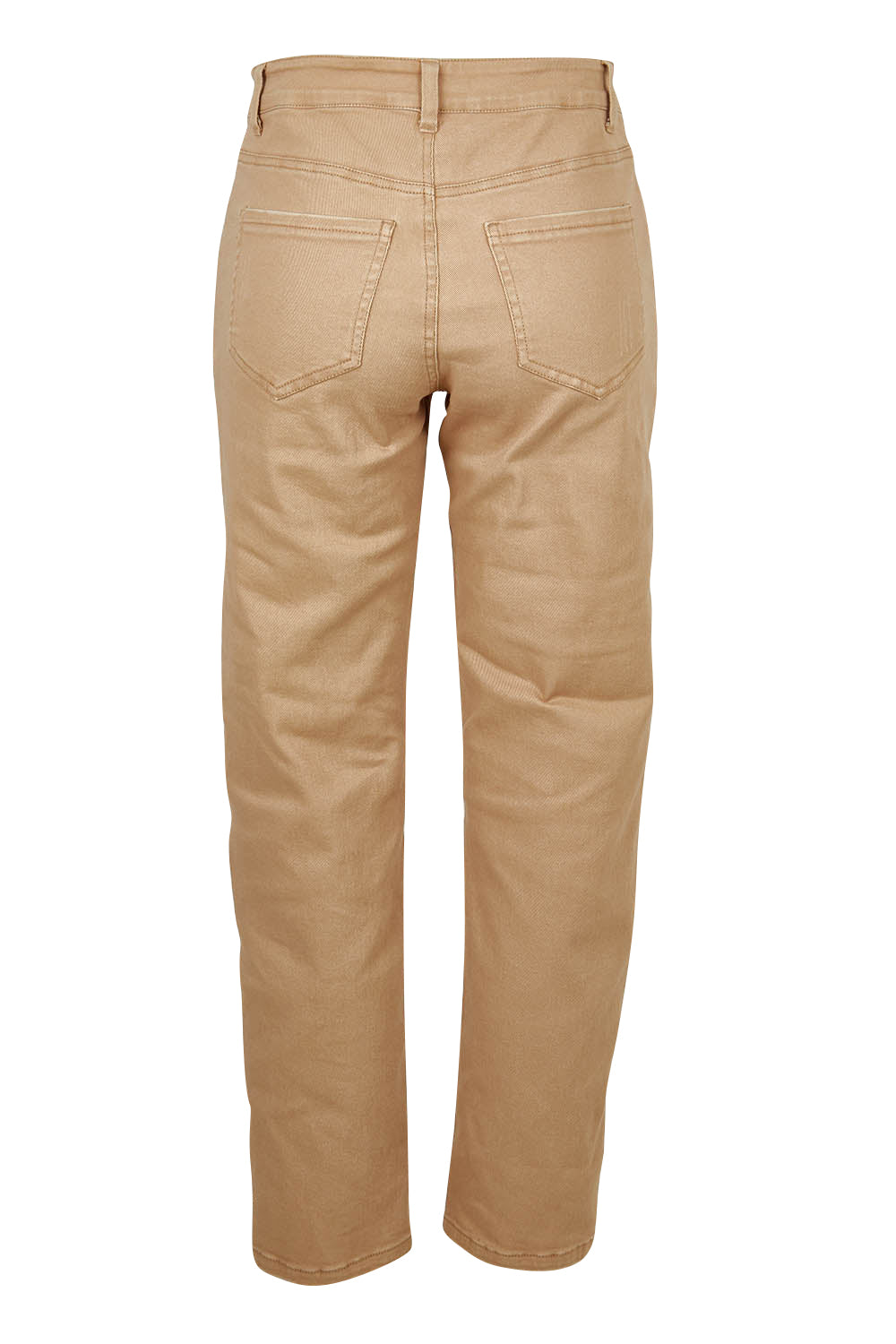 Product shot of The Distressed Coloured Jean in colour Sand, from the back