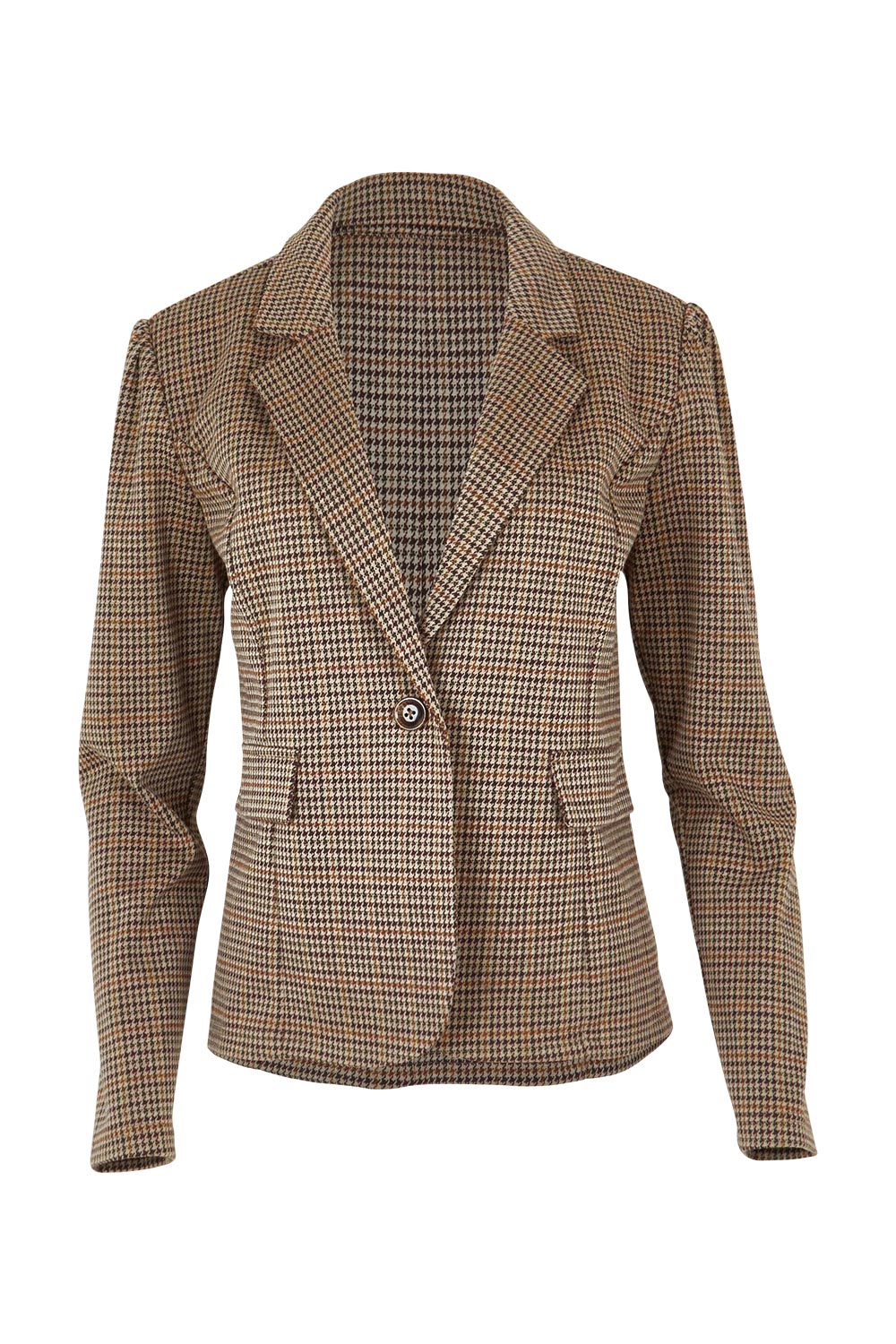 Product shot of The Classic Houndstooth Blazer in colour Tanblack, from the front