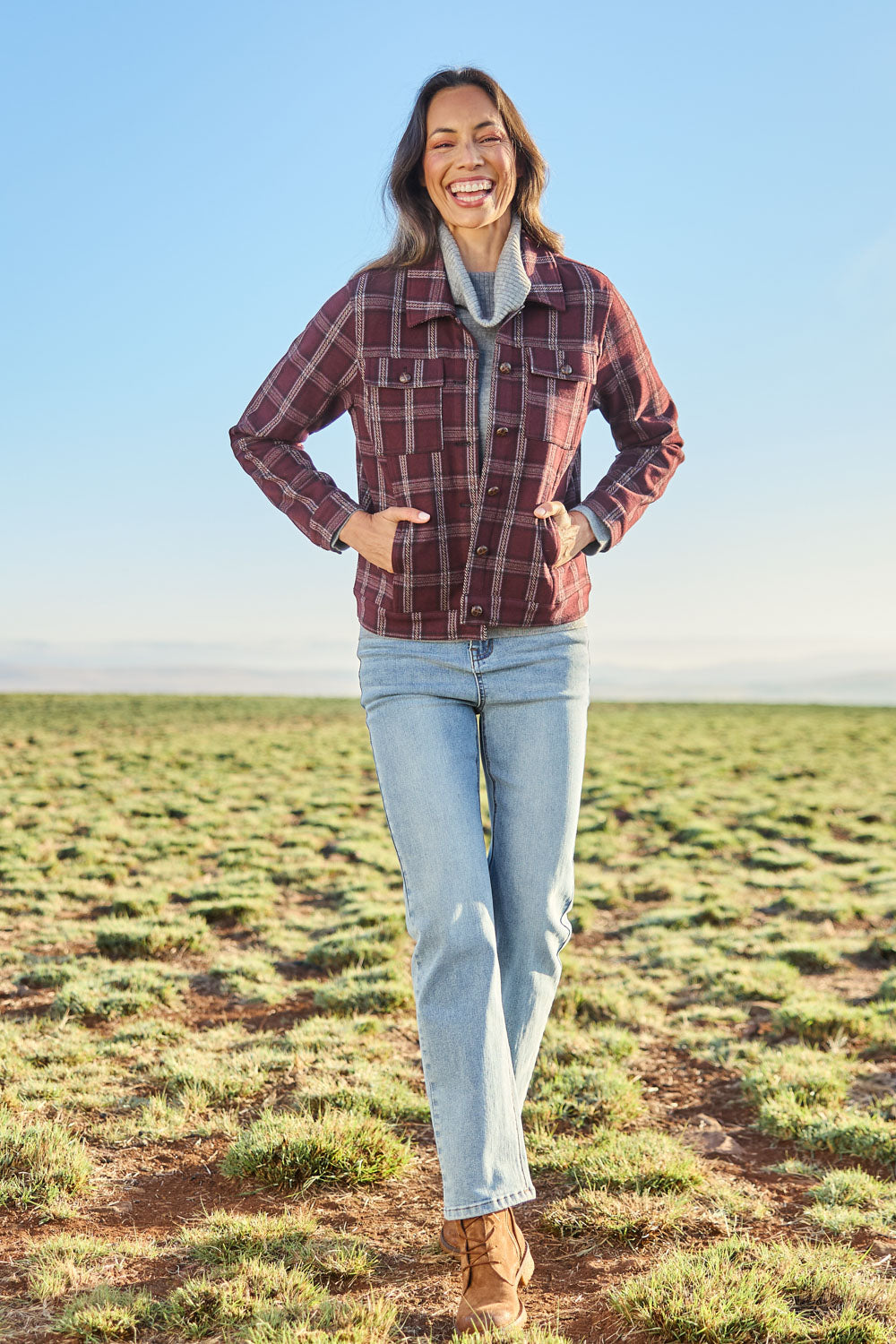 The Heritage Check Jacket – Burgundy