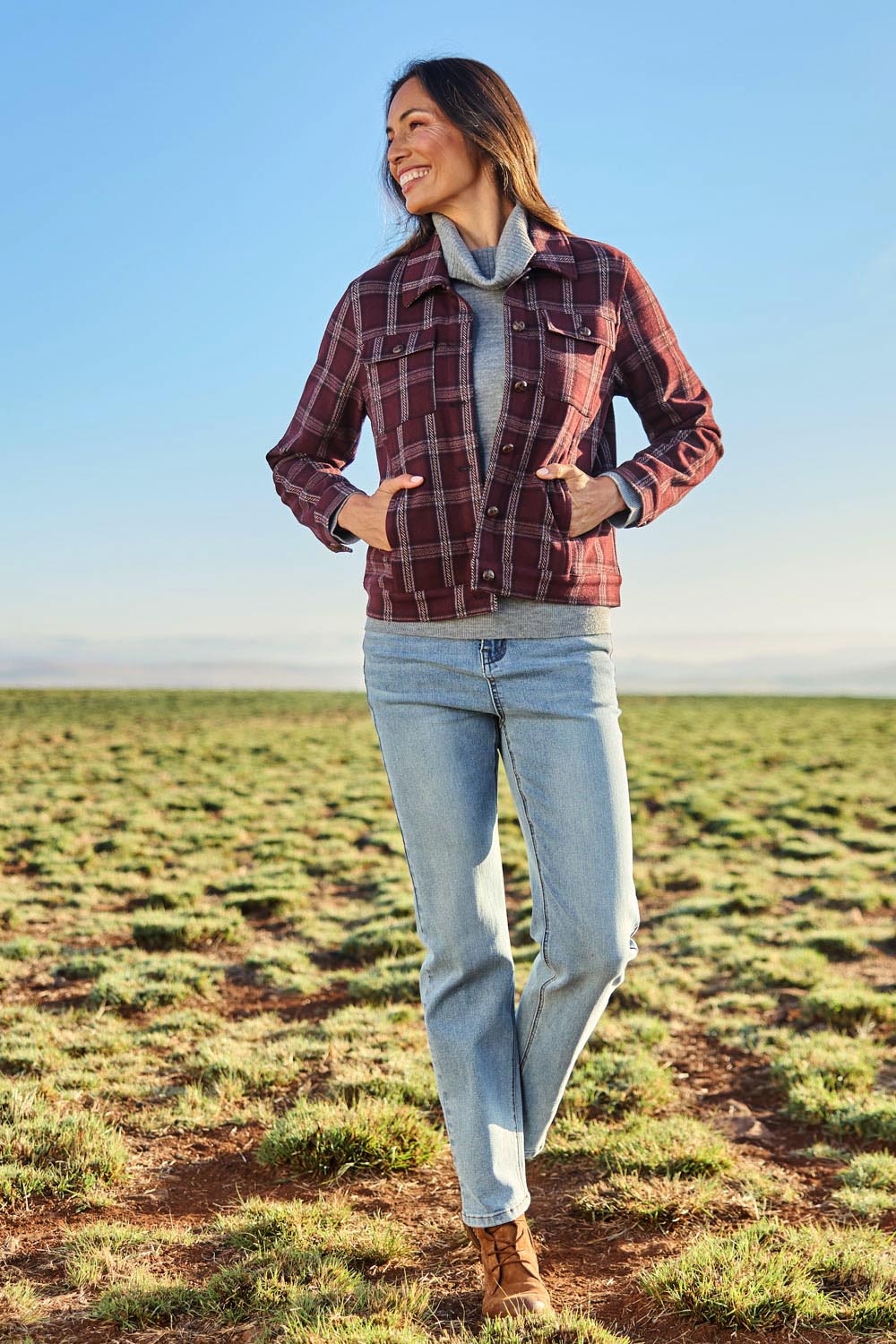 The Heritage Check Jacket – Burgundy