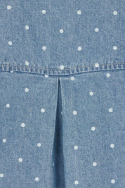 Product shot of The Printed Denim Shacket Dress With Pockets in colour Denimspot (Blue)