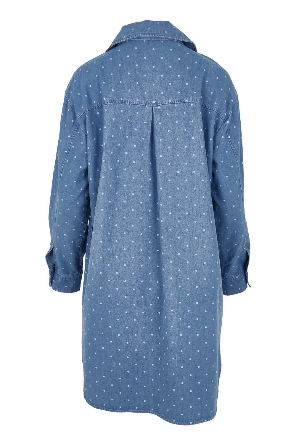 Product shot of the The Printed Denim Shacket Dress With Pockets - Denimspot in colour Denimspot, from the back