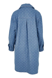 Product shot of the The Printed Denim Shacket Dress With Pockets - Denimspot in colour Denimspot, from the back