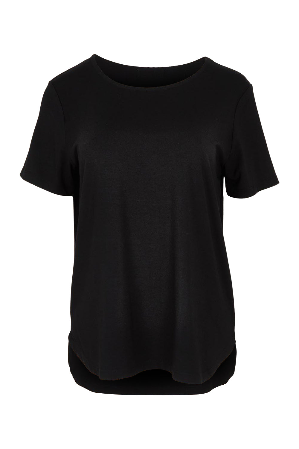 Product shot of The Pack &amp; Go Luxe Bamboo Tee in colour Black (Black), from the front