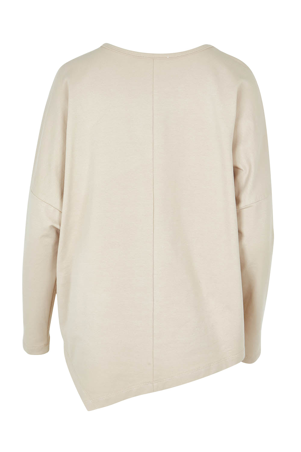 Product shot of The Cotton Comfort Asymmetric Tee in colour Almond, from the back