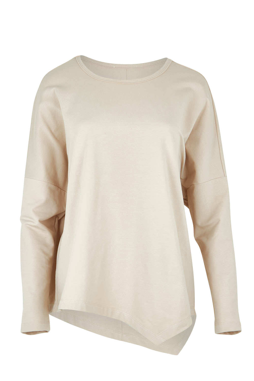 Product shot of The Cotton Comfort Asymmetric Tee in colour Almond, from the front