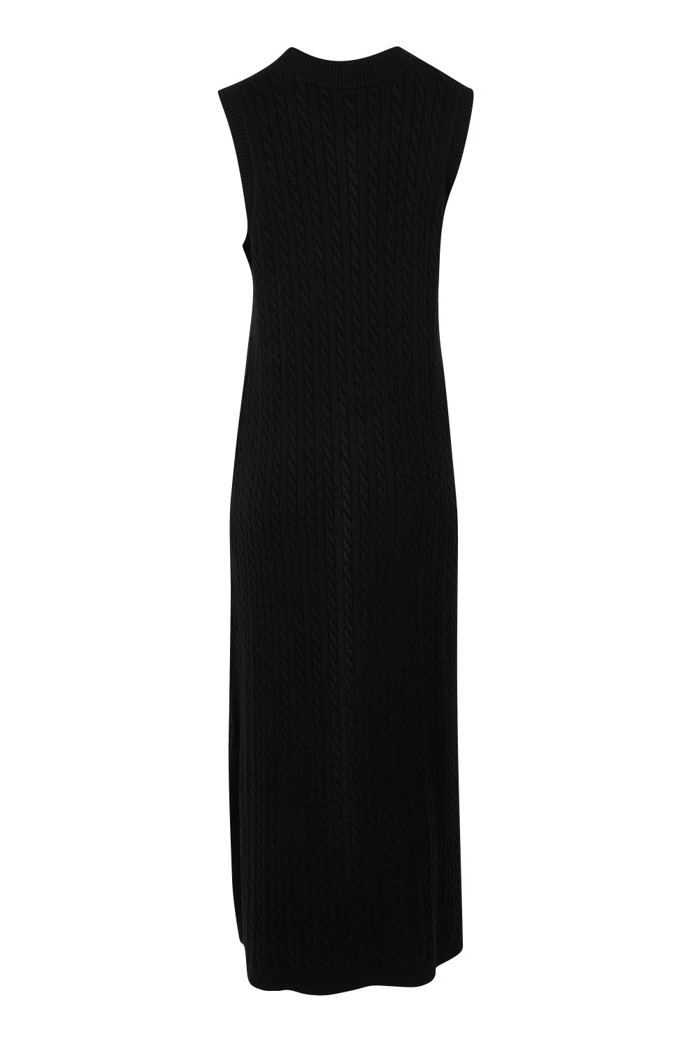 Product shot of The Mock Turtle Cable Maxi Dress in colour Black (Black), from the back
