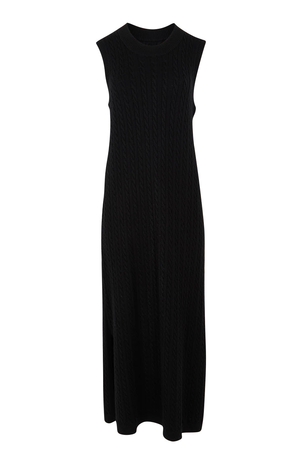 Product shot of The Mock Turtle Cable Maxi Dress in colour Black (Black), from the front