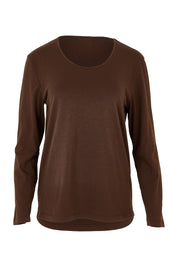 Product shot of The Classic Long Sleeve Tee in colour Cocoa, from the front
