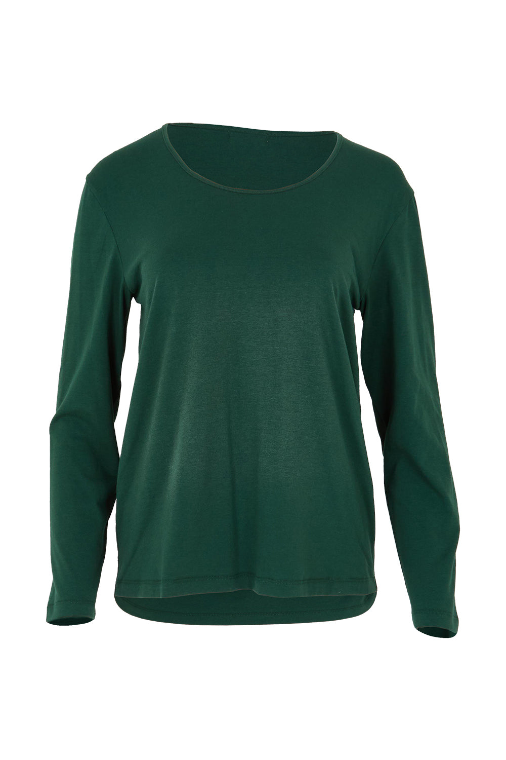 Product shot of The Classic Long Sleeve Tee in colour Pinegreen (Green), from the front