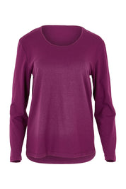 Product shot of The Classic Long Sleeve Tee in colour Plum (Purple), from the front
