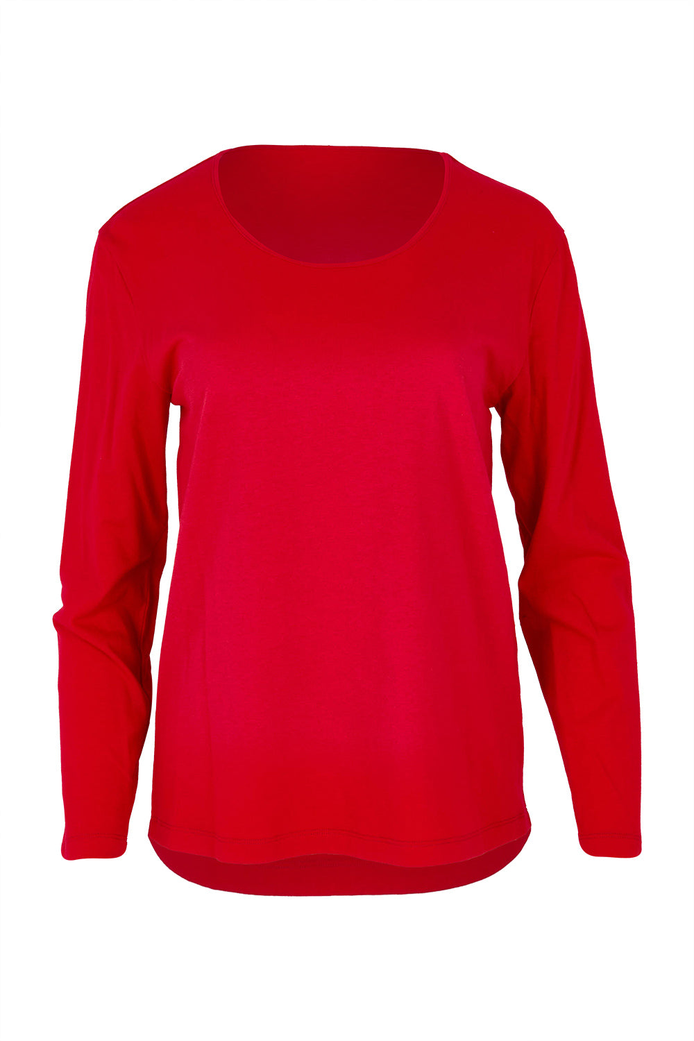 Product shot of The Classic Long Sleeve Tee in colour Red (Red), from the front