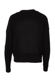 Product shot of The Cable Knit Button Up Cardigan in colour Black (Black), from the back