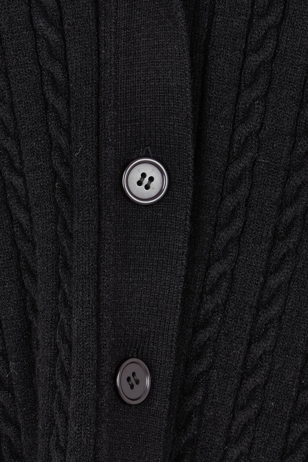 Product shot of The Cable Knit Button Up Cardigan in colour Black (Black), detail