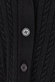 Product shot of The Cable Knit Button Up Cardigan in colour Black (Black), detail