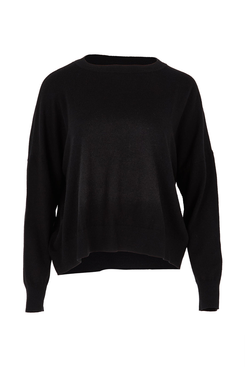 Product shot of The Essential Cropped Modal Blend Jumper in colour Black (Black), from the front