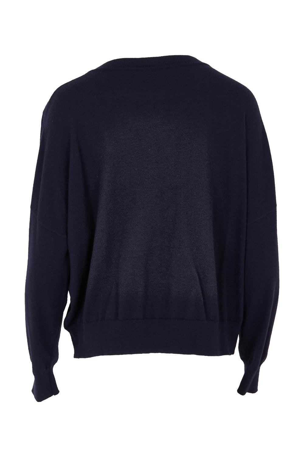 Product shot of The Essential Cropped Modal Blend Jumper in colour Navy (Blue), from the back