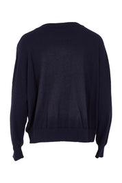 Product shot of The Essential Cropped Modal Blend Jumper in colour Navy (Blue), from the back